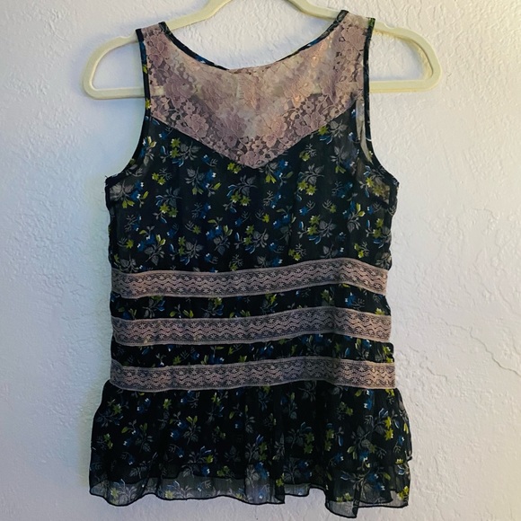 Girl Krazy by Krazy Kat Sheer with Lace Tank Top / Blouse Size Small - Picture 2 of 5